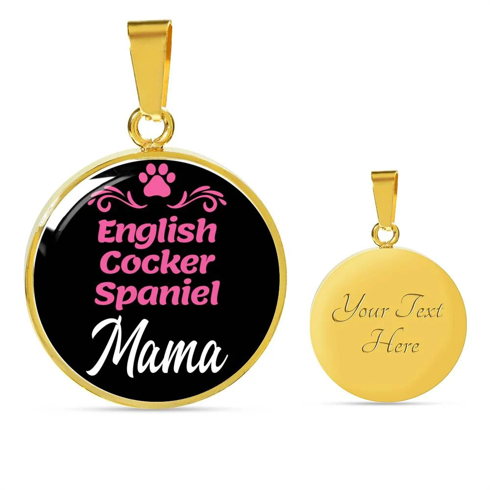 English Cocker Spaniel Mama Personalized Engraved Gold Circle Necklace Custom N